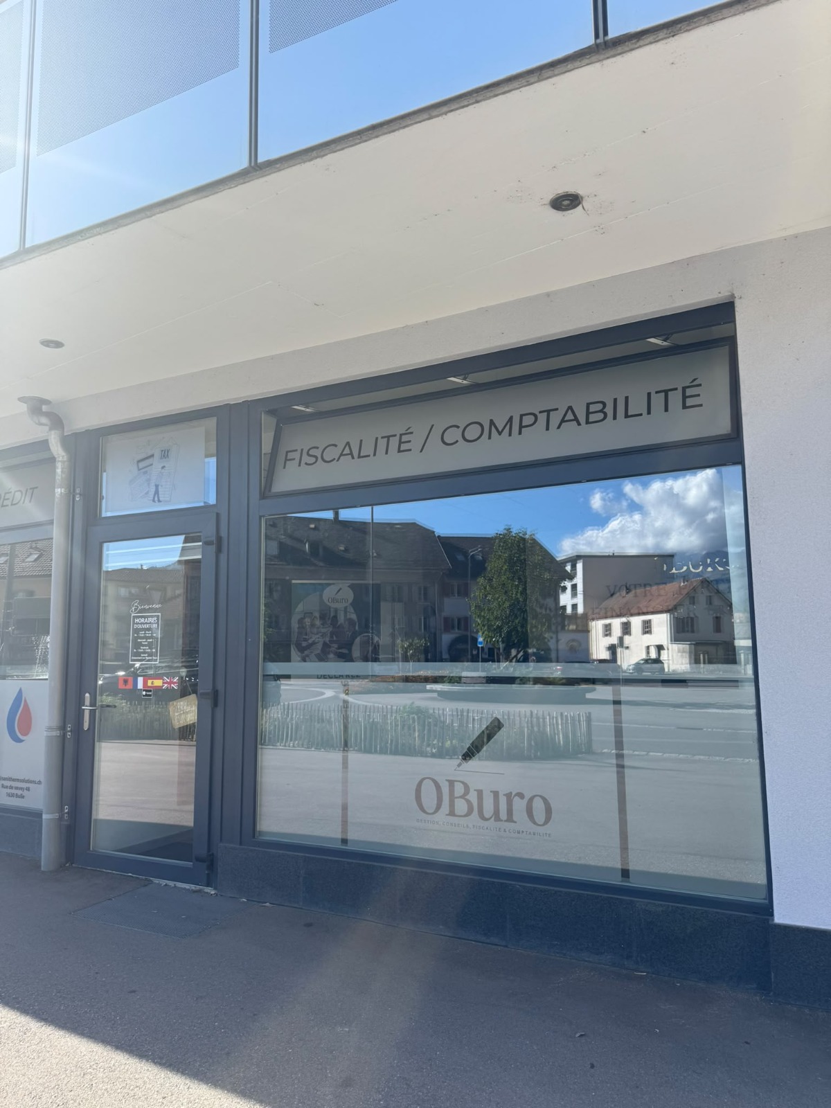 Devanture OBuro, Fiscalité / Comptabilité, rue de Vevey 48 à Bulle
